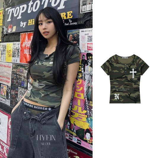 Vintage cross button down tee / camo