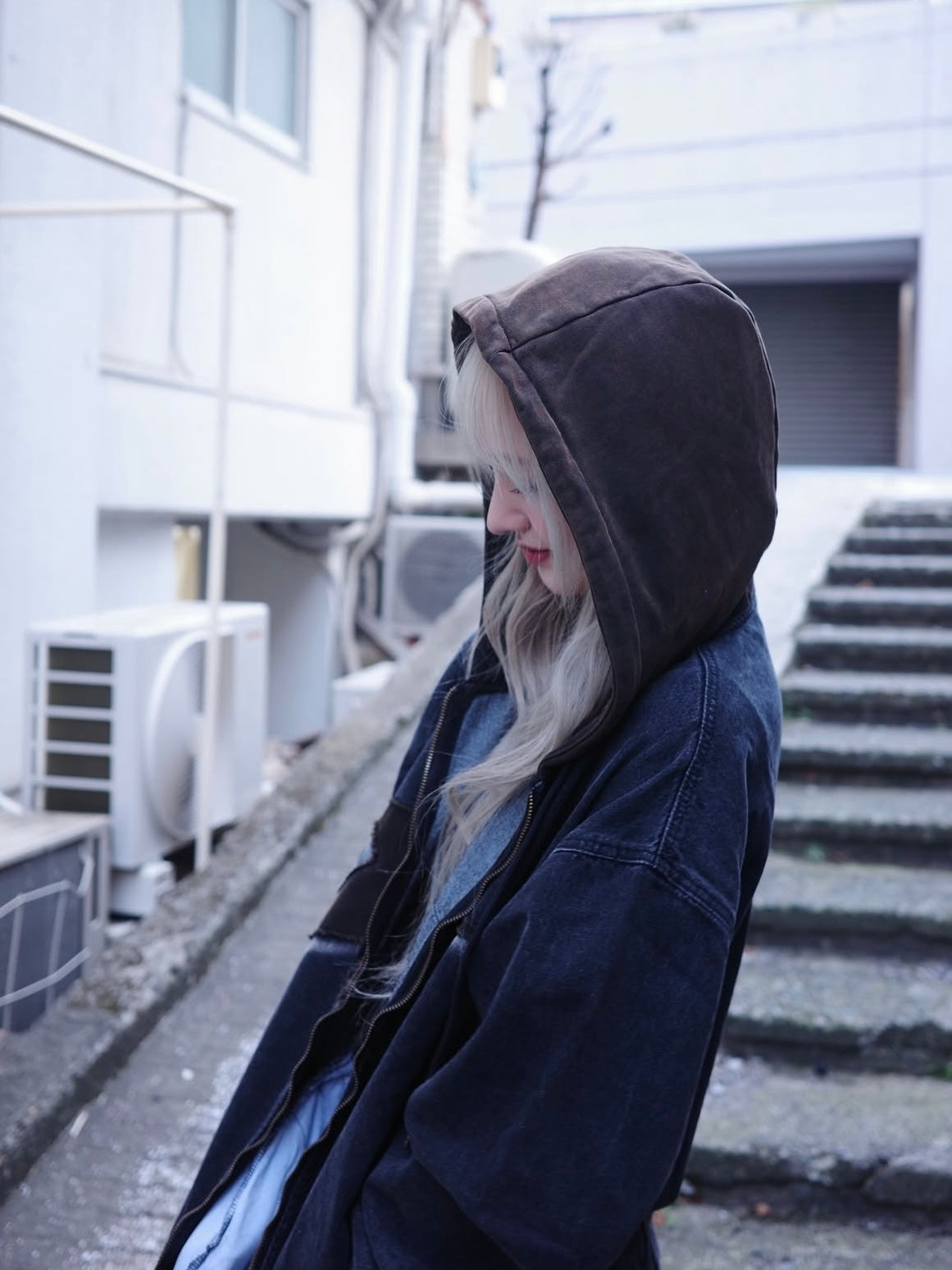 IVE リズ着用】Vintage washing star denim hooded zip-up – hyein