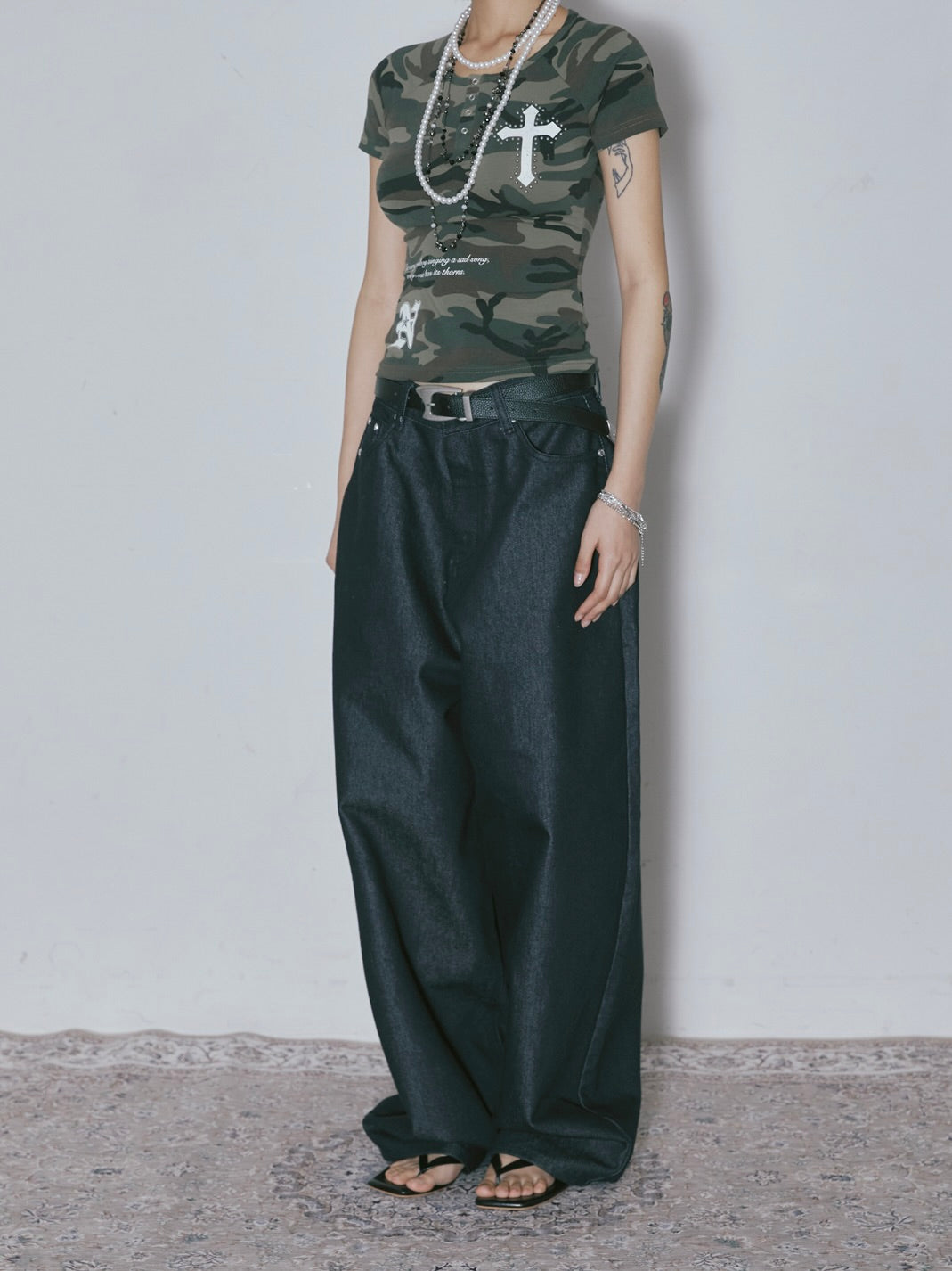 Vintage cross button down tee / camo