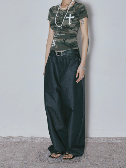 Vintage cross button down tee / camo