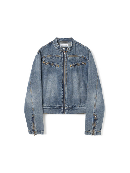 【aespa ウィンター着用】Washed denim racing jacket / vintage blue