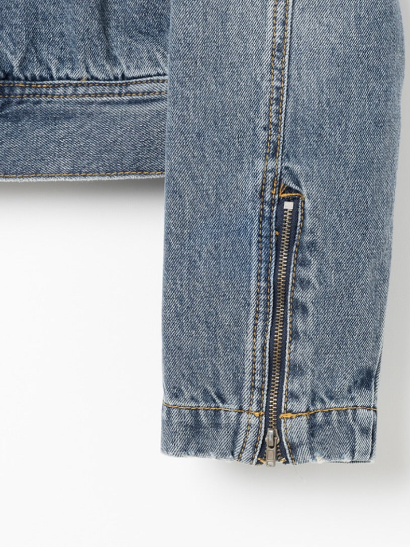 【aespa ウィンター着用】Washed denim racing jacket / vintage blue