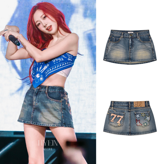 Western mini skirt / vintage blue